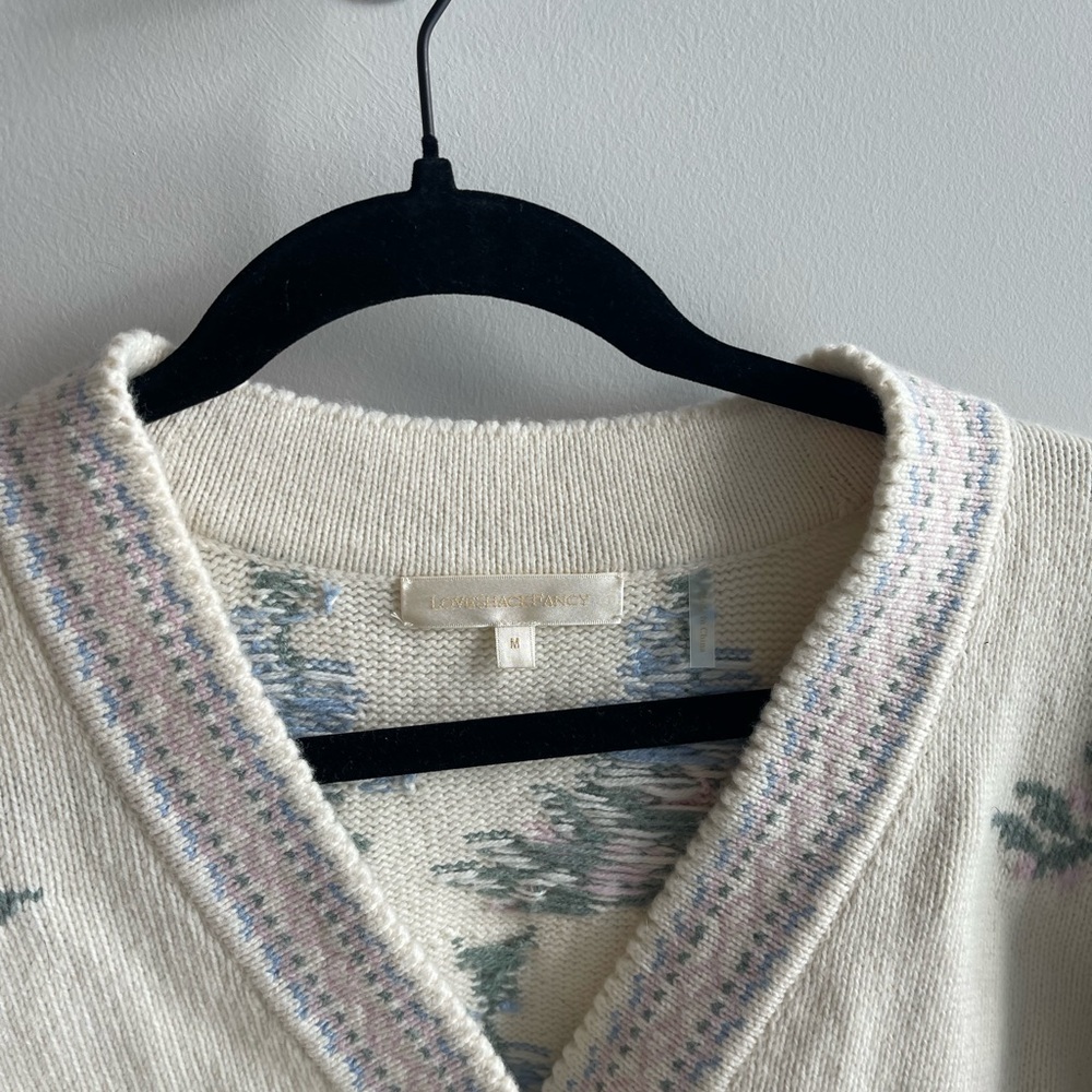 Love Shack Fancy Floral Knit Cardigan Sweater - White and Blue - Picture 5 of 8